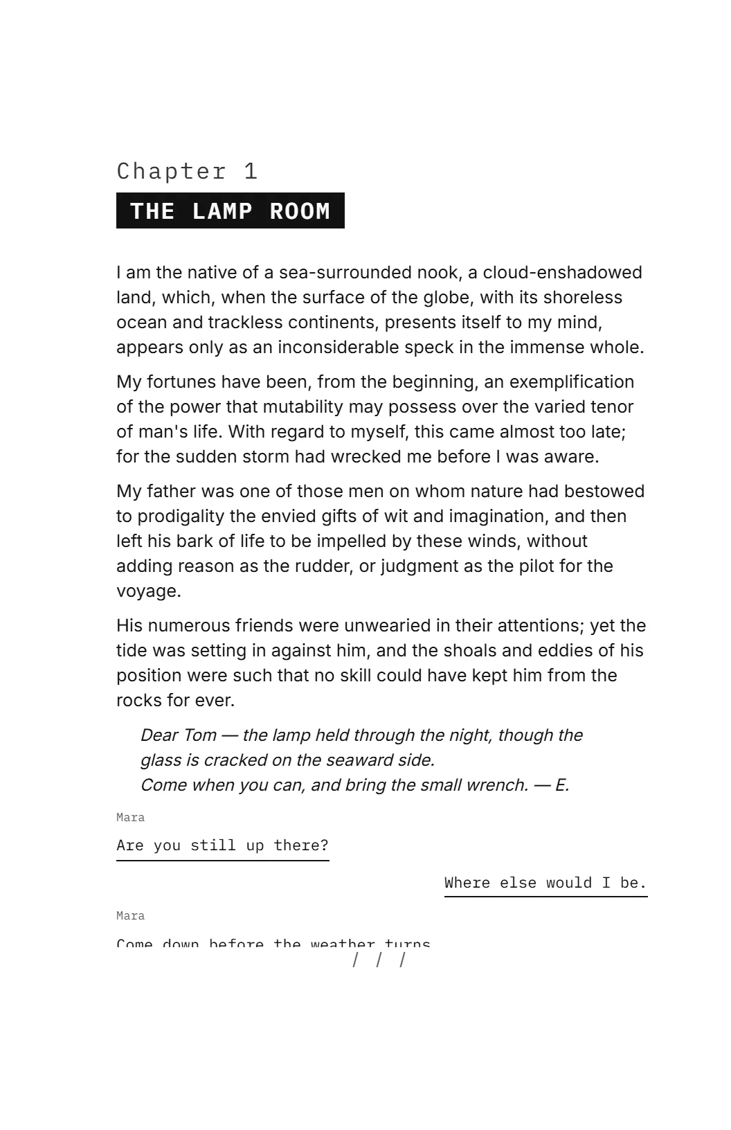 Blueprint — Monospaced headings and ruled chapter openers. Reference you look things up in.
