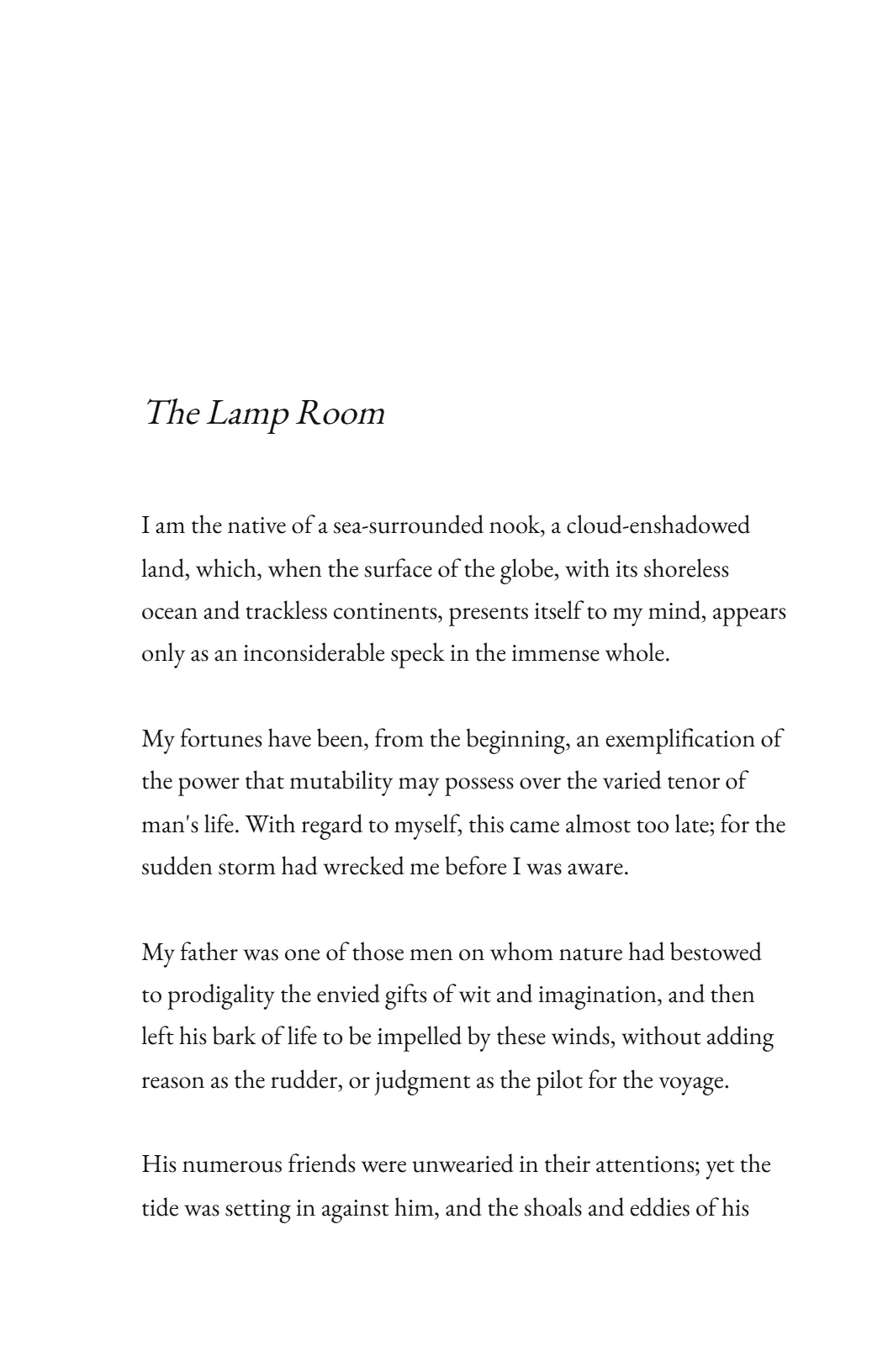 Long Measure — No indent, no justification, generous margins. The line breaks are the poet's.
